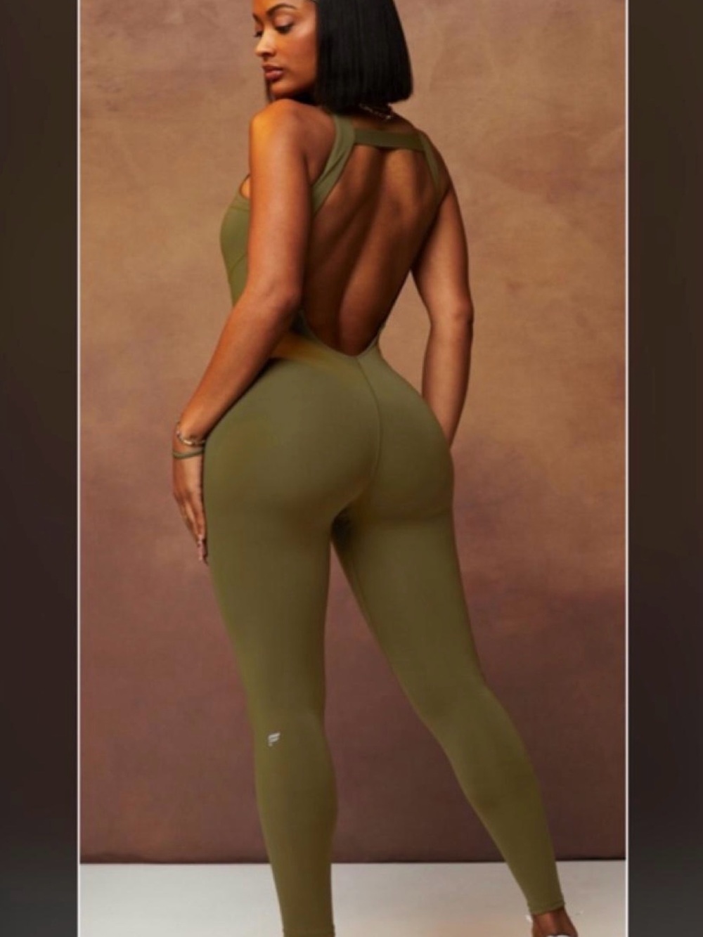 Fabletics Olive Green Open-Back Stretch Jumpsuit 365+ motion jumpsuit
